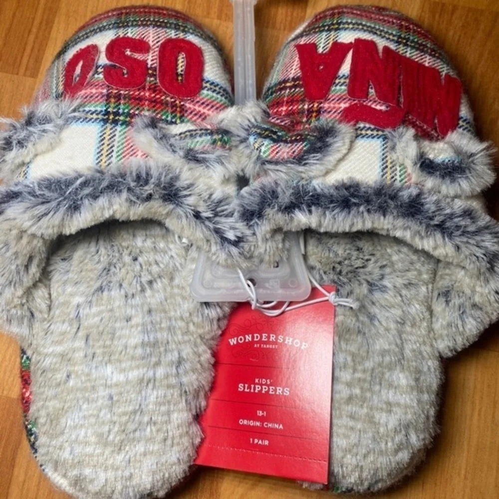 Wondershop 'Niña Oso' Kid's 13-1 Slippers‎ Plaid Fuzzy